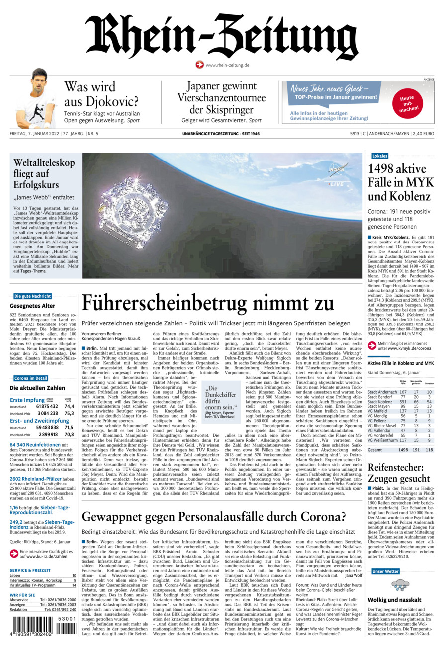 Rhein-Zeitung Andernach & Mayen vom Freitag, 07.01.2022