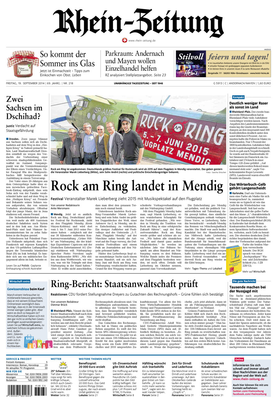 Rhein-Zeitung Andernach & Mayen vom Freitag, 19.09.2014