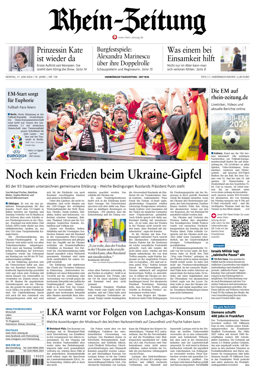 Rhein-Zeitung Andernach & Mayen vom Montag, 17.06.2024