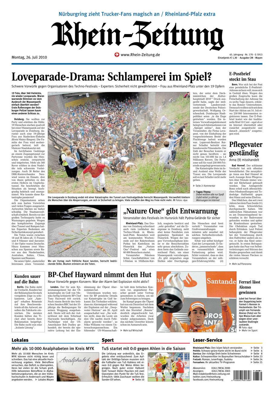 Rhein-Zeitung Andernach & Mayen vom Montag, 26.07.2010