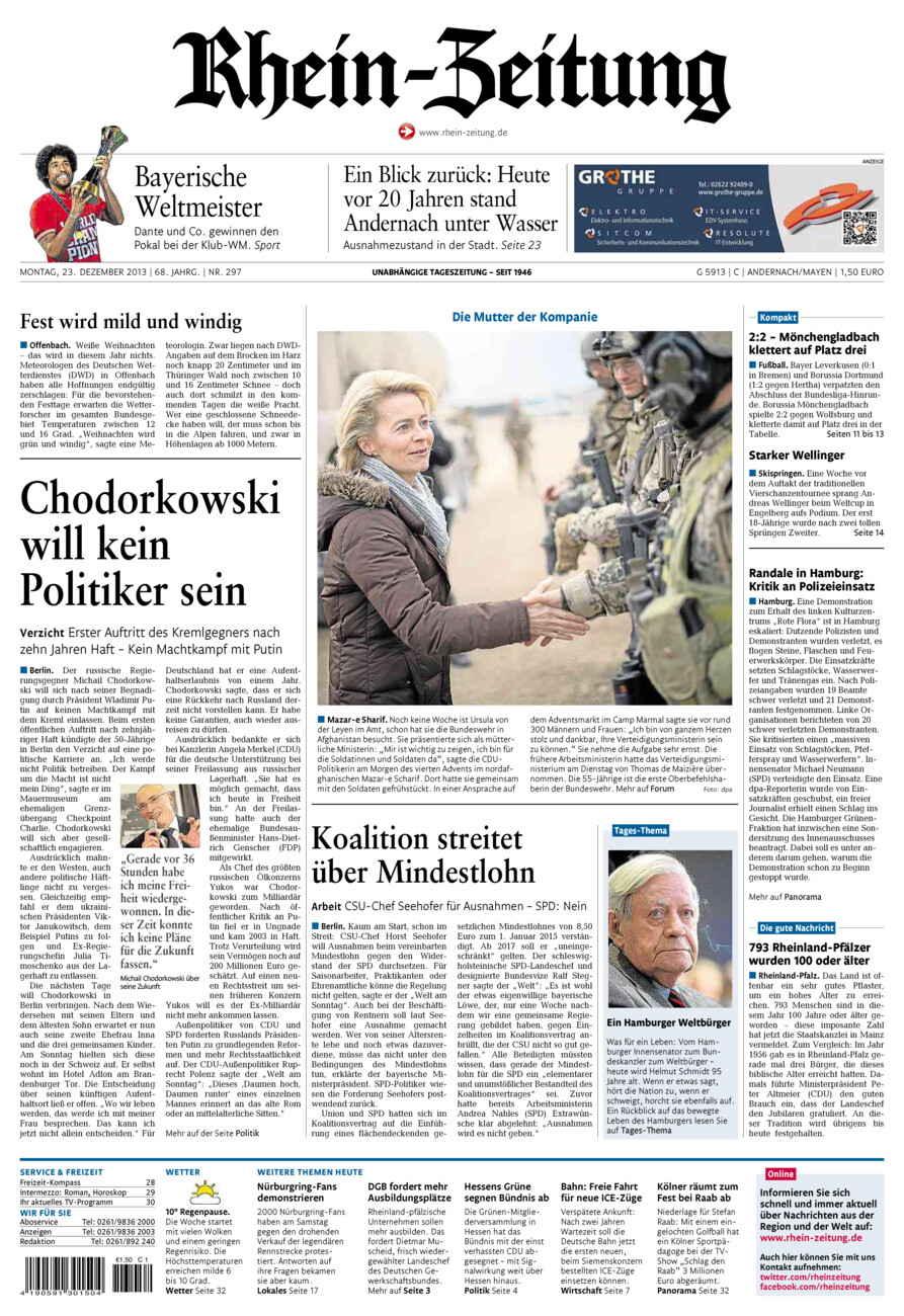 Rhein-Zeitung Andernach & Mayen vom Montag, 23.12.2013