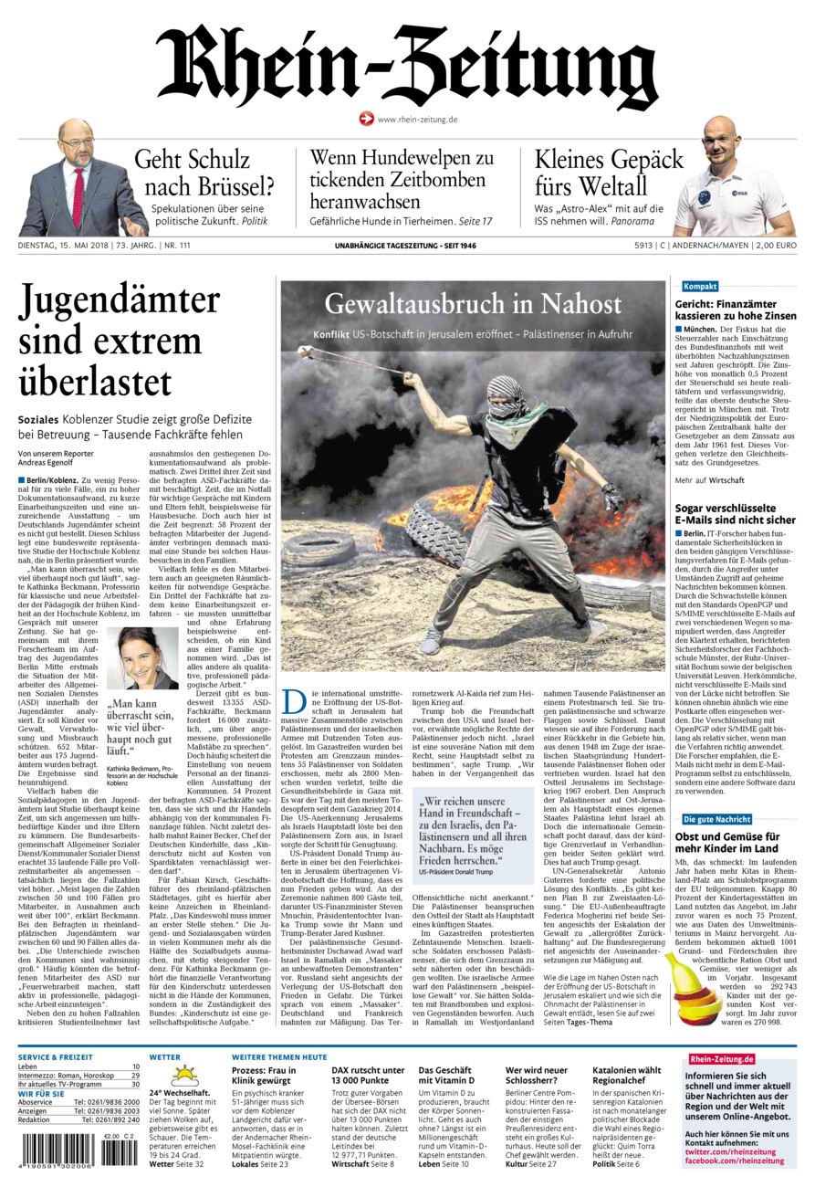Rhein-Zeitung Andernach & Mayen vom Dienstag, 15.05.2018
