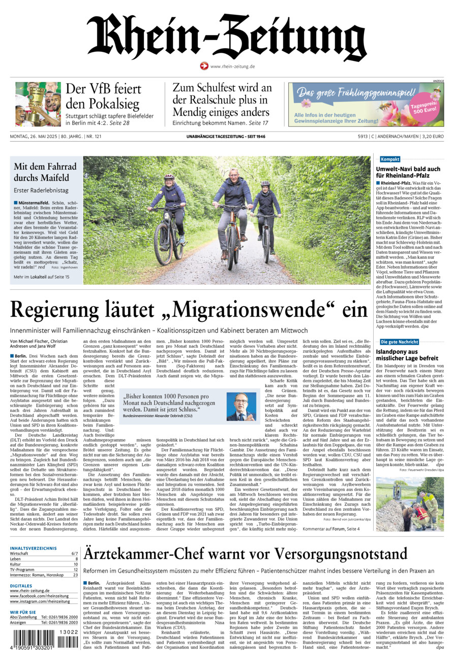 Rhein-Zeitung Andernach & Mayen vom Montag, 26.05.2025