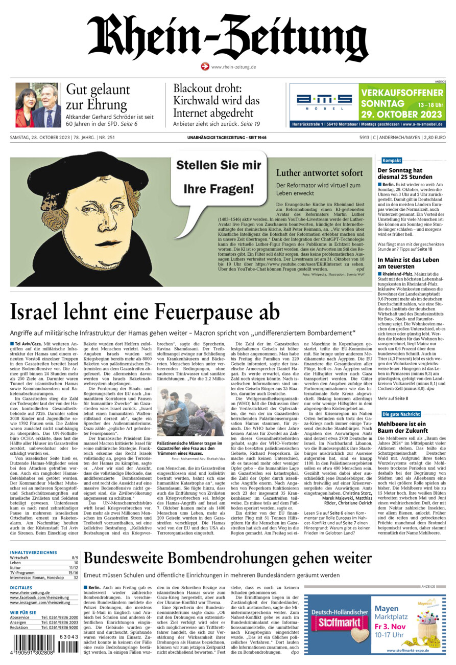 Rhein-Zeitung Andernach & Mayen vom Samstag, 28.10.2023