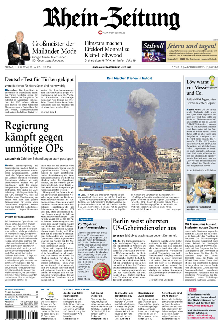 Rhein-Zeitung Andernach & Mayen vom Freitag, 11.07.2014