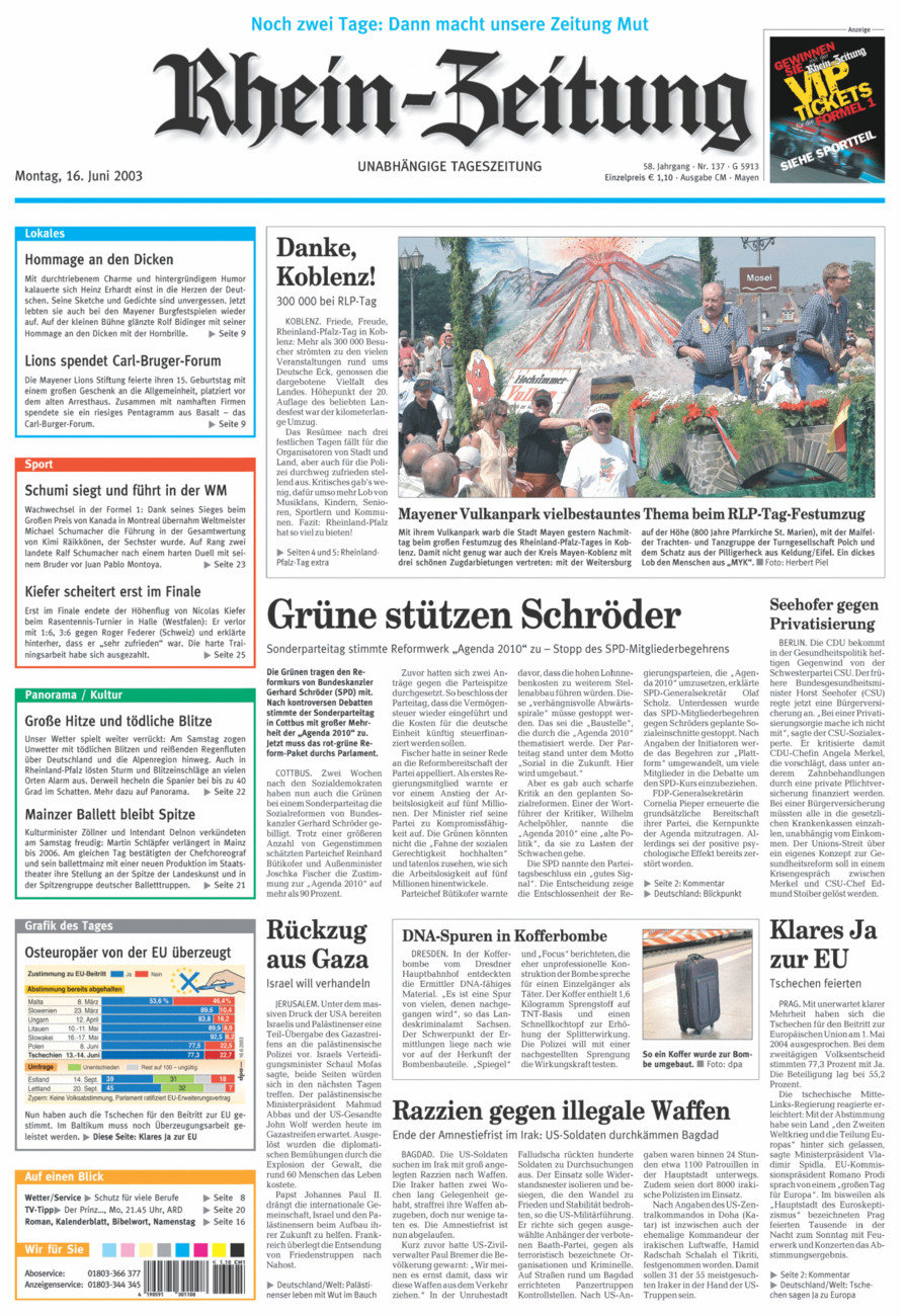 Rhein-Zeitung Andernach & Mayen vom Montag, 16.06.2003
