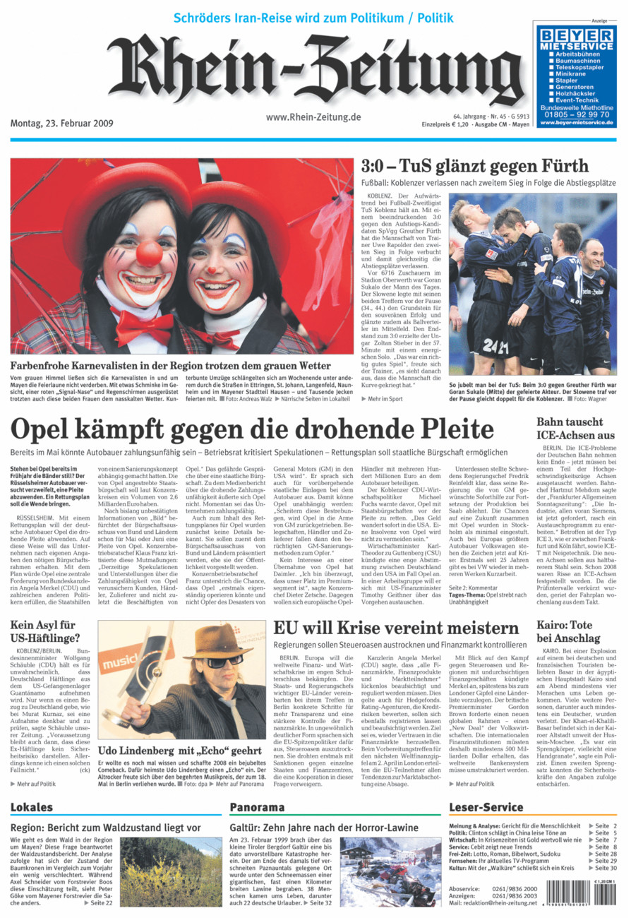 Rhein-Zeitung Andernach & Mayen vom Montag, 23.02.2009