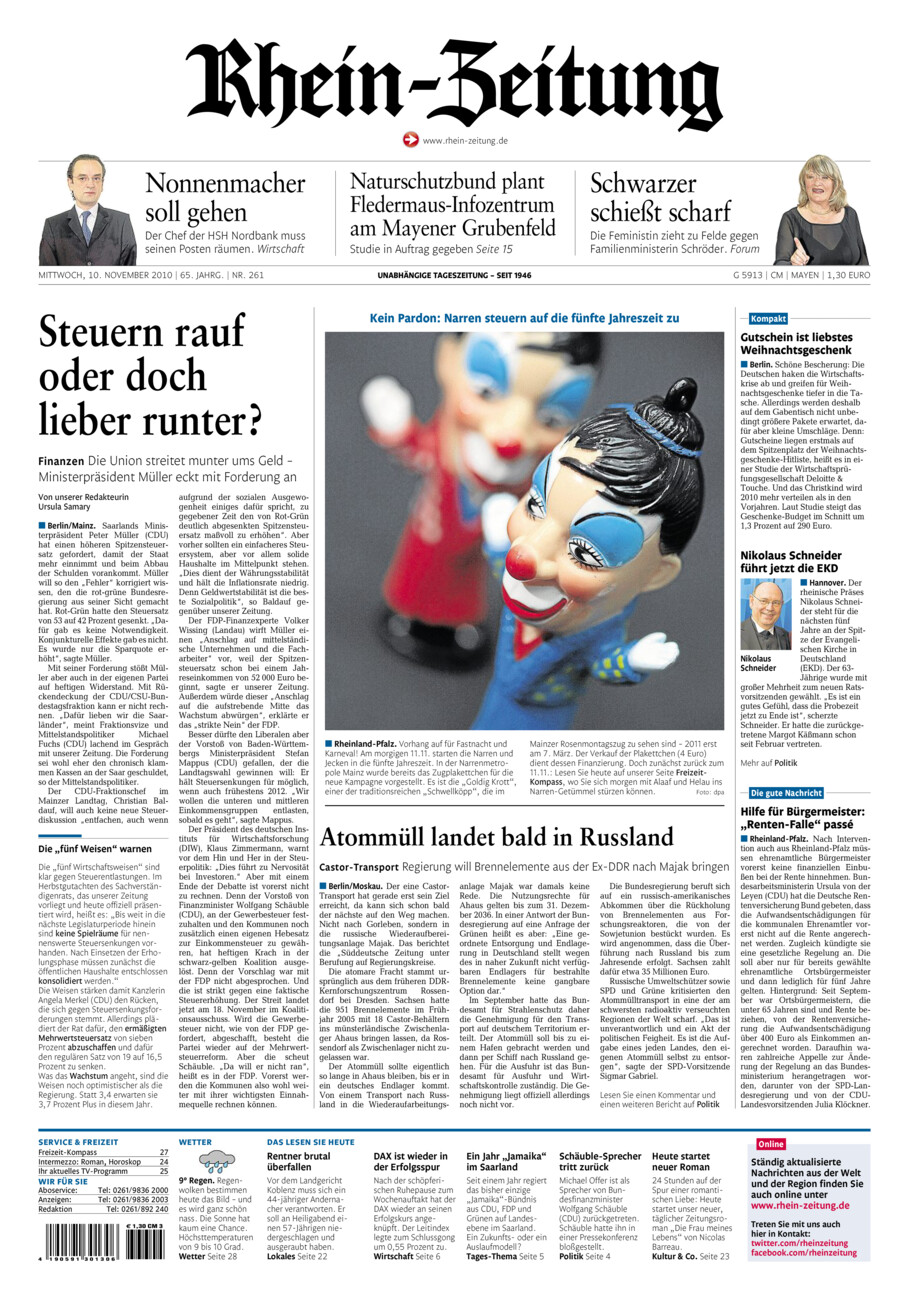 Rhein-Zeitung Andernach & Mayen vom Mittwoch, 10.11.2010