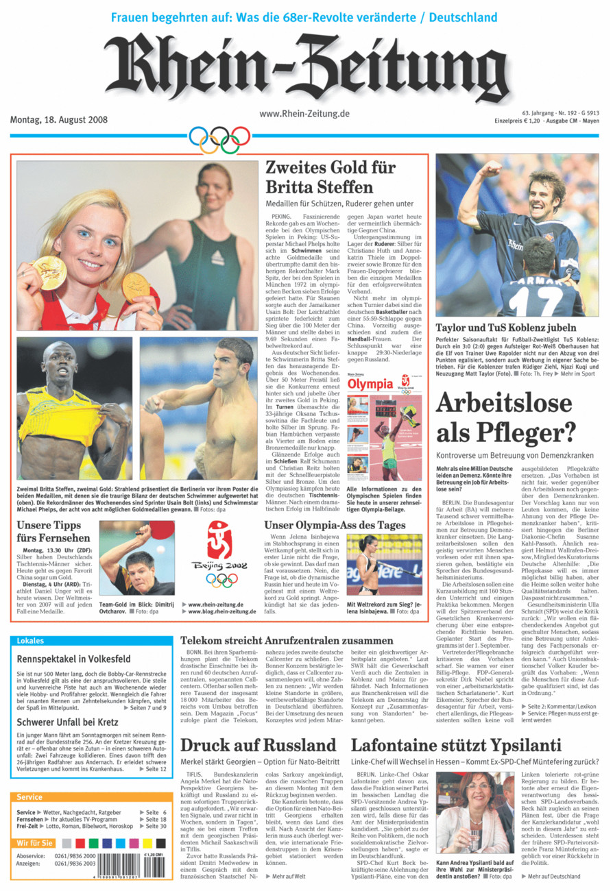 Rhein-Zeitung Andernach & Mayen vom Montag, 18.08.2008