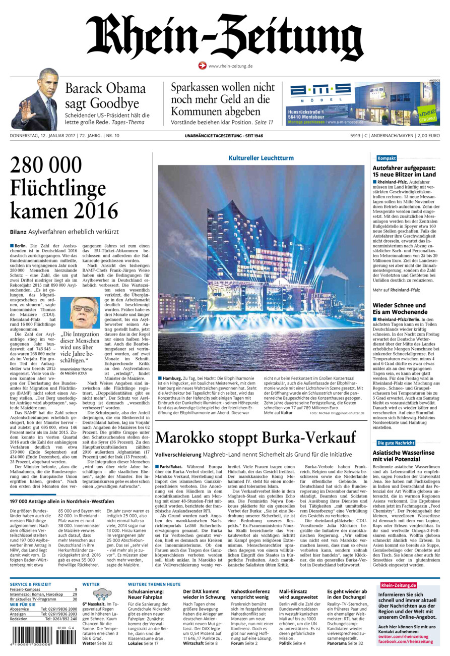Rhein-Zeitung Andernach & Mayen vom Donnerstag, 12.01.2017