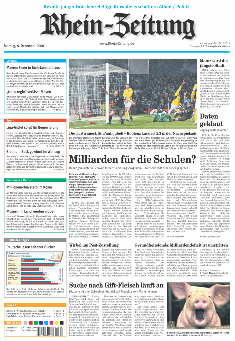 Rhein-Zeitung Andernach & Mayen vom Montag, 08.12.2008