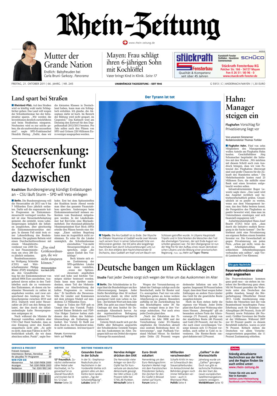 Rhein-Zeitung Andernach & Mayen vom Freitag, 21.10.2011