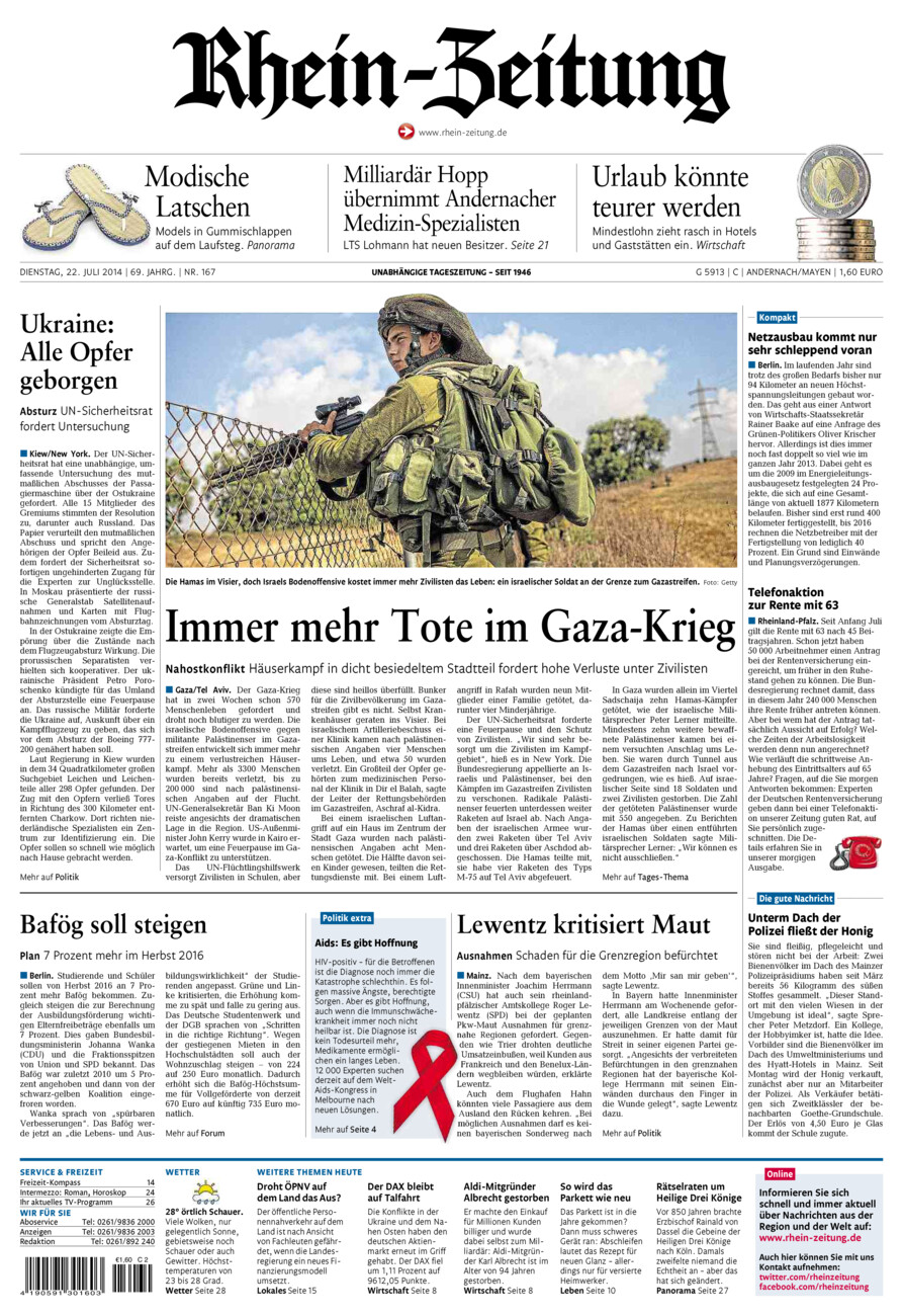 Rhein-Zeitung Andernach & Mayen vom Dienstag, 22.07.2014