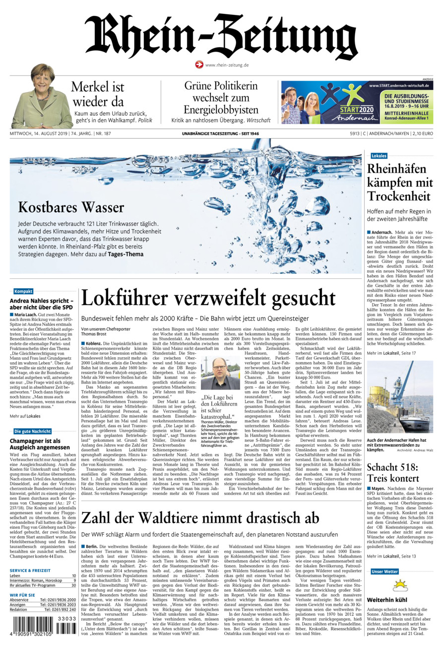 Rhein-Zeitung Andernach & Mayen vom Mittwoch, 14.08.2019