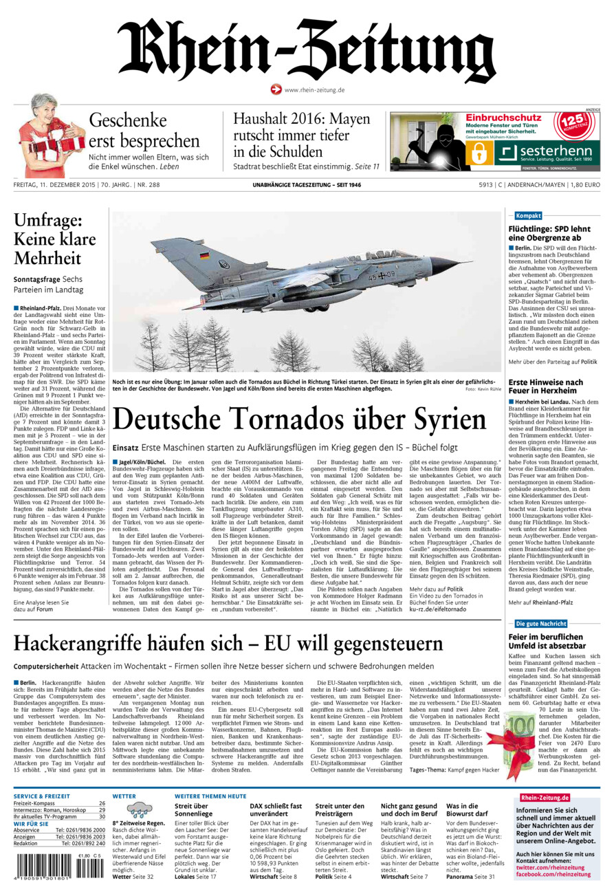 Rhein-Zeitung Andernach & Mayen vom Freitag, 11.12.2015