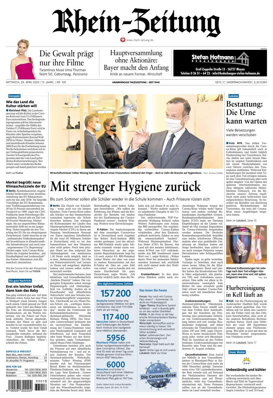 Rhein-Zeitung Andernach & Mayen vom Mittwoch, 29.04.2020