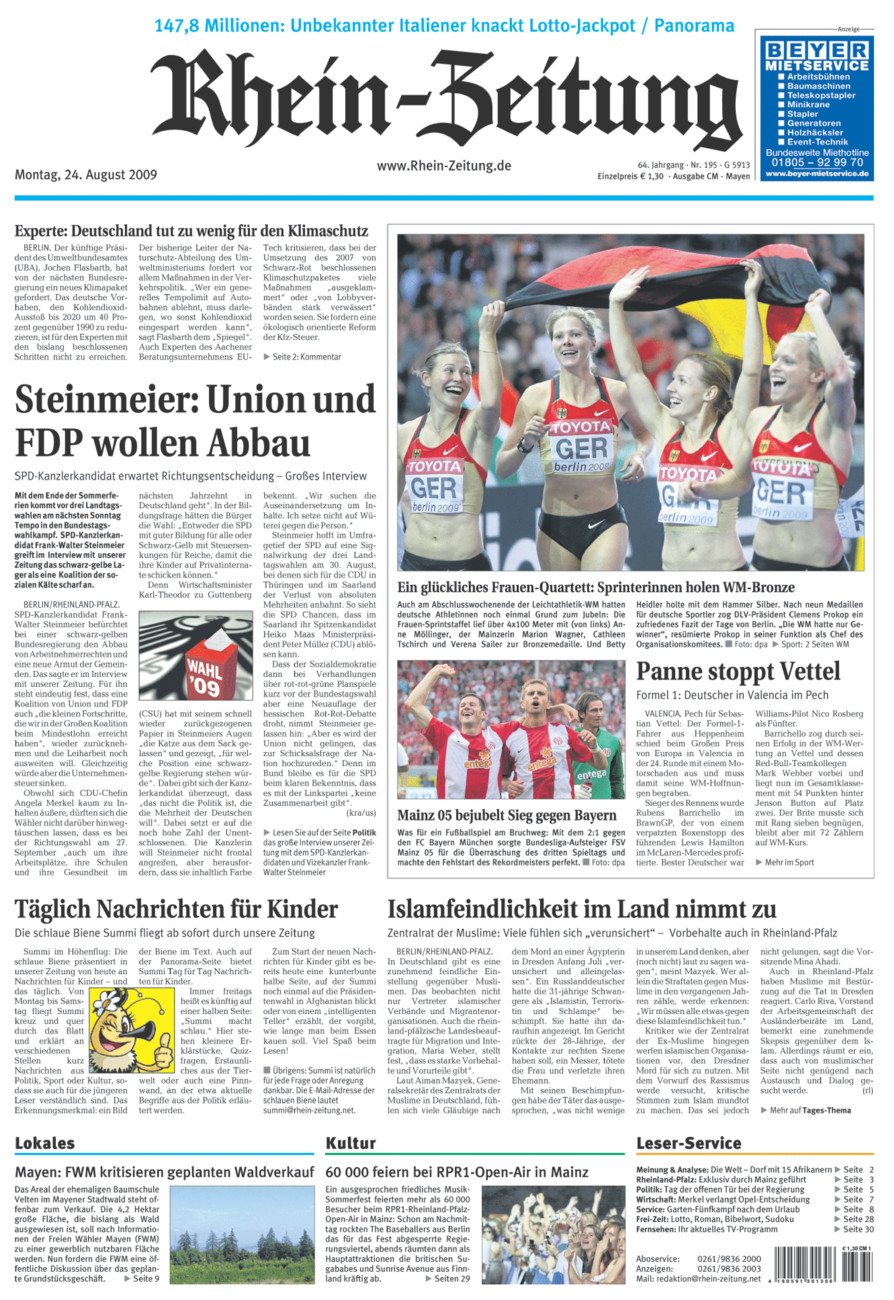 Rhein-Zeitung Andernach & Mayen vom Montag, 24.08.2009