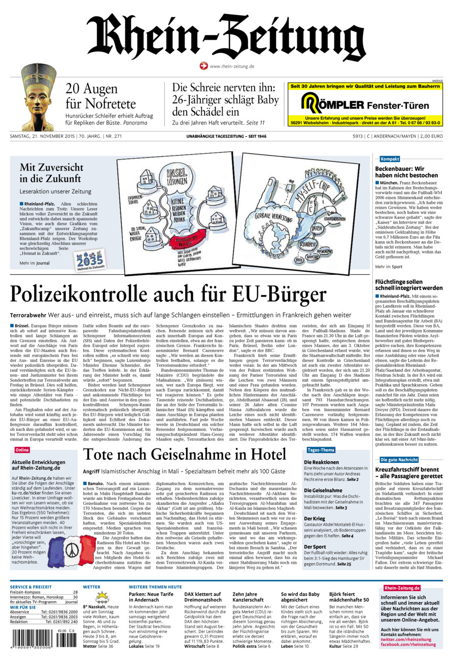 Rhein-Zeitung Andernach & Mayen vom Samstag, 21.11.2015