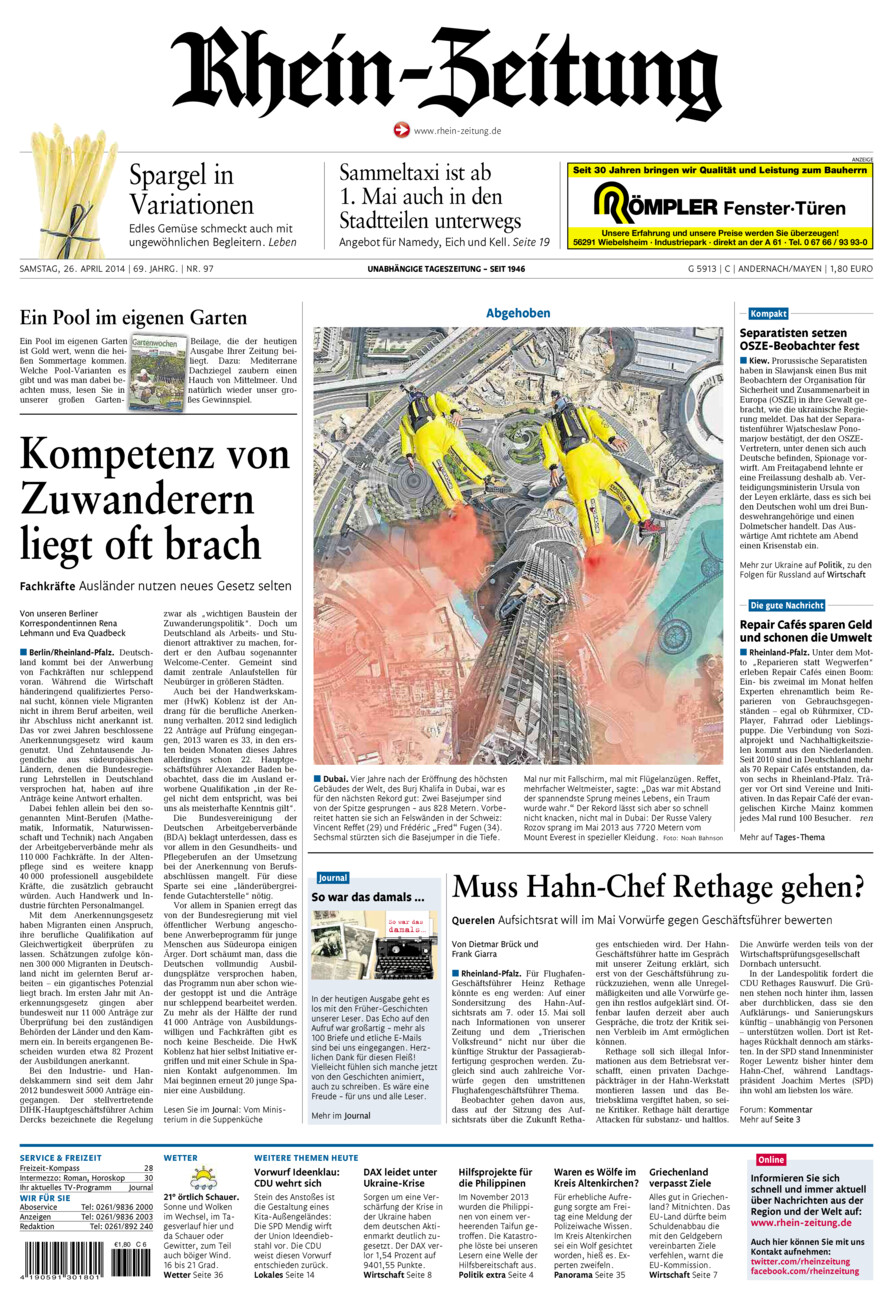 Rhein-Zeitung Andernach & Mayen vom Samstag, 26.04.2014