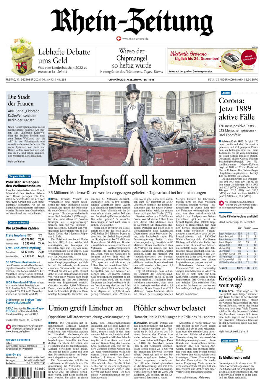 Rhein-Zeitung Andernach & Mayen vom Freitag, 17.12.2021