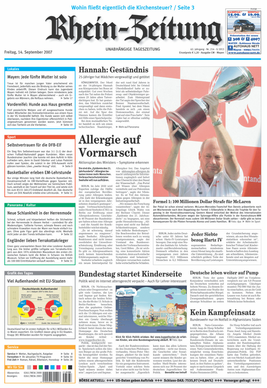 Rhein-Zeitung Andernach & Mayen vom Freitag, 14.09.2007