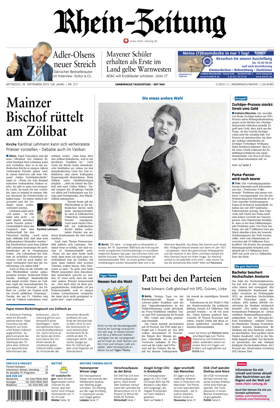 Rhein-Zeitung Andernach & Mayen vom Mittwoch, 18.09.2013