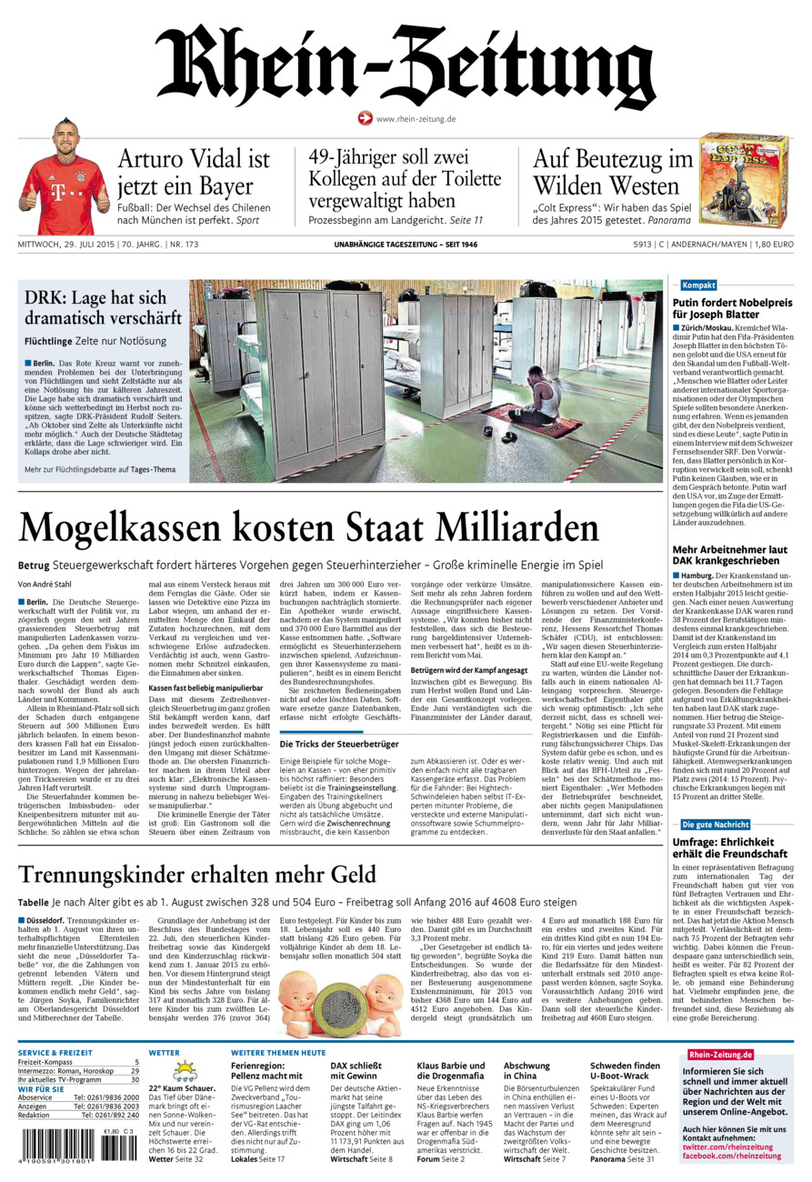Rhein-Zeitung Andernach & Mayen vom Mittwoch, 29.07.2015