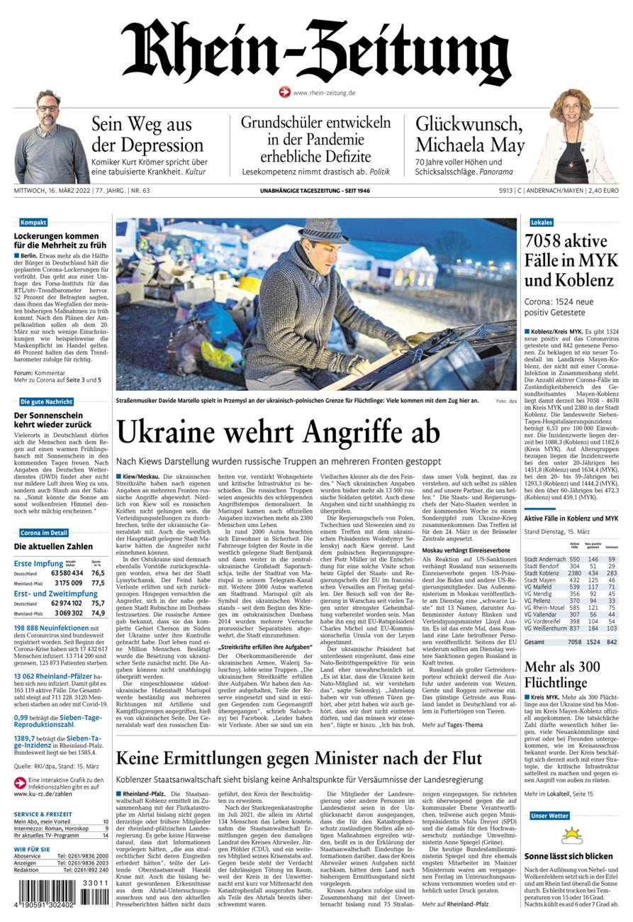 Rhein-Zeitung Andernach & Mayen vom Mittwoch, 16.03.2022