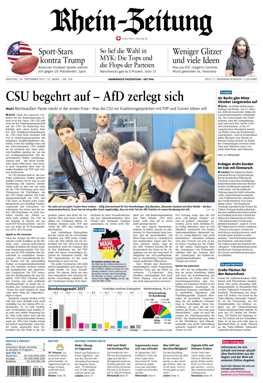 Rhein-Zeitung Andernach & Mayen vom Dienstag, 26.09.2017