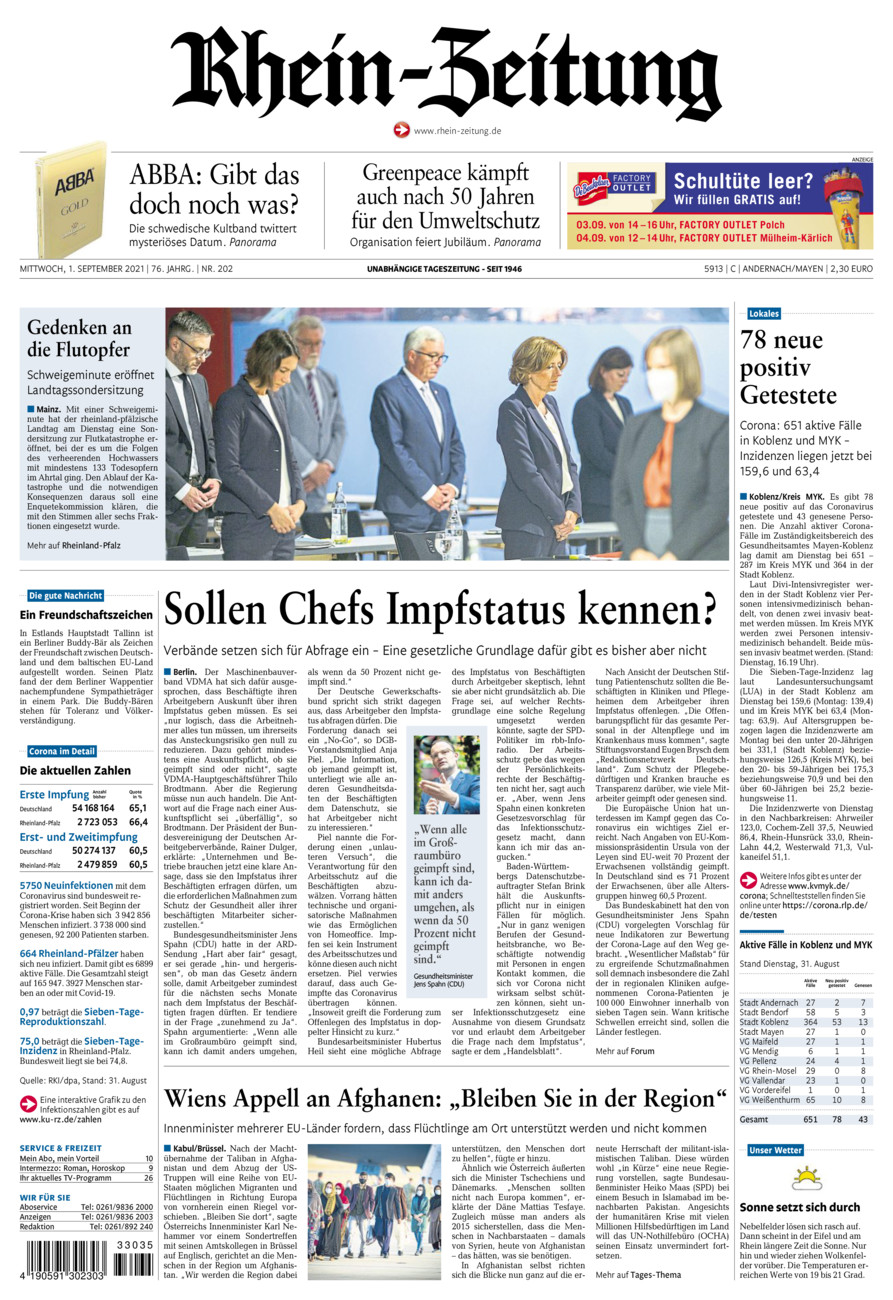 Rhein-Zeitung Andernach & Mayen vom Mittwoch, 01.09.2021