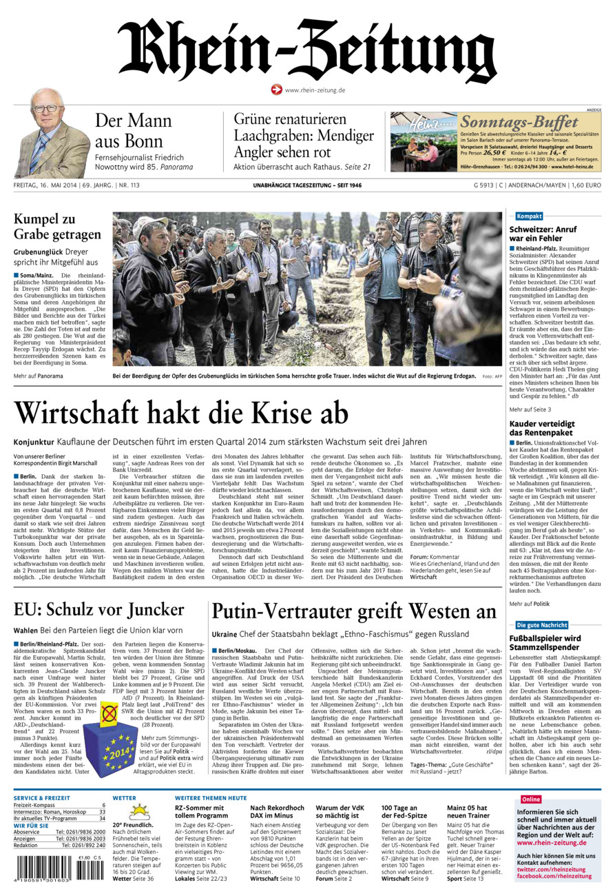 Rhein-Zeitung Andernach & Mayen vom Freitag, 16.05.2014