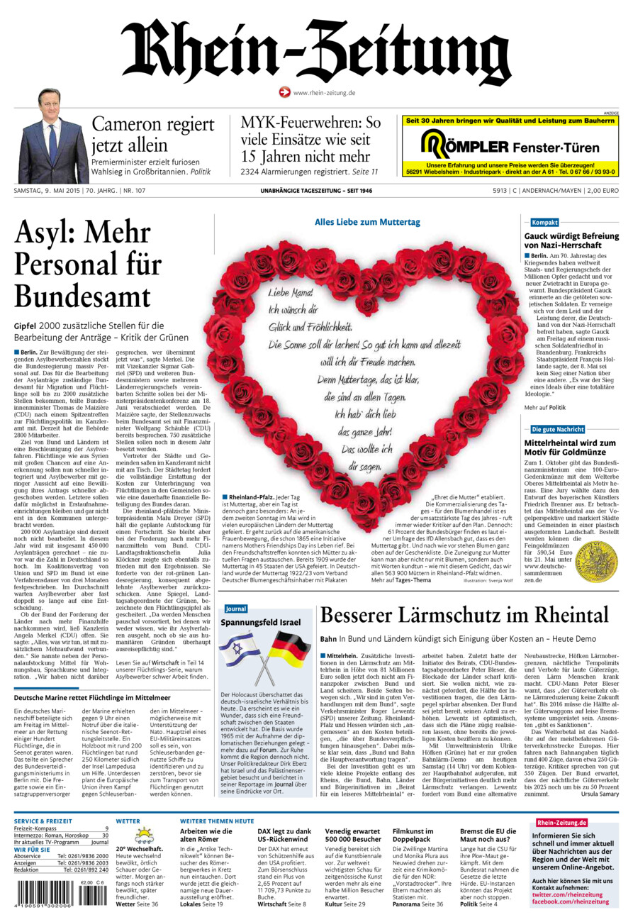 Rhein-Zeitung Andernach & Mayen vom Samstag, 09.05.2015