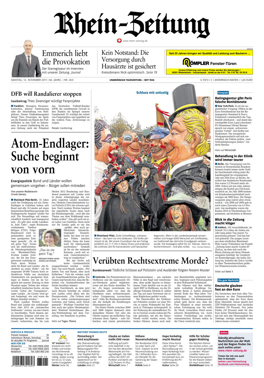 Rhein-Zeitung Andernach & Mayen vom Samstag, 12.11.2011