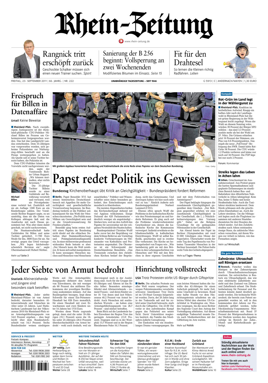 Rhein-Zeitung Andernach & Mayen vom Freitag, 23.09.2011