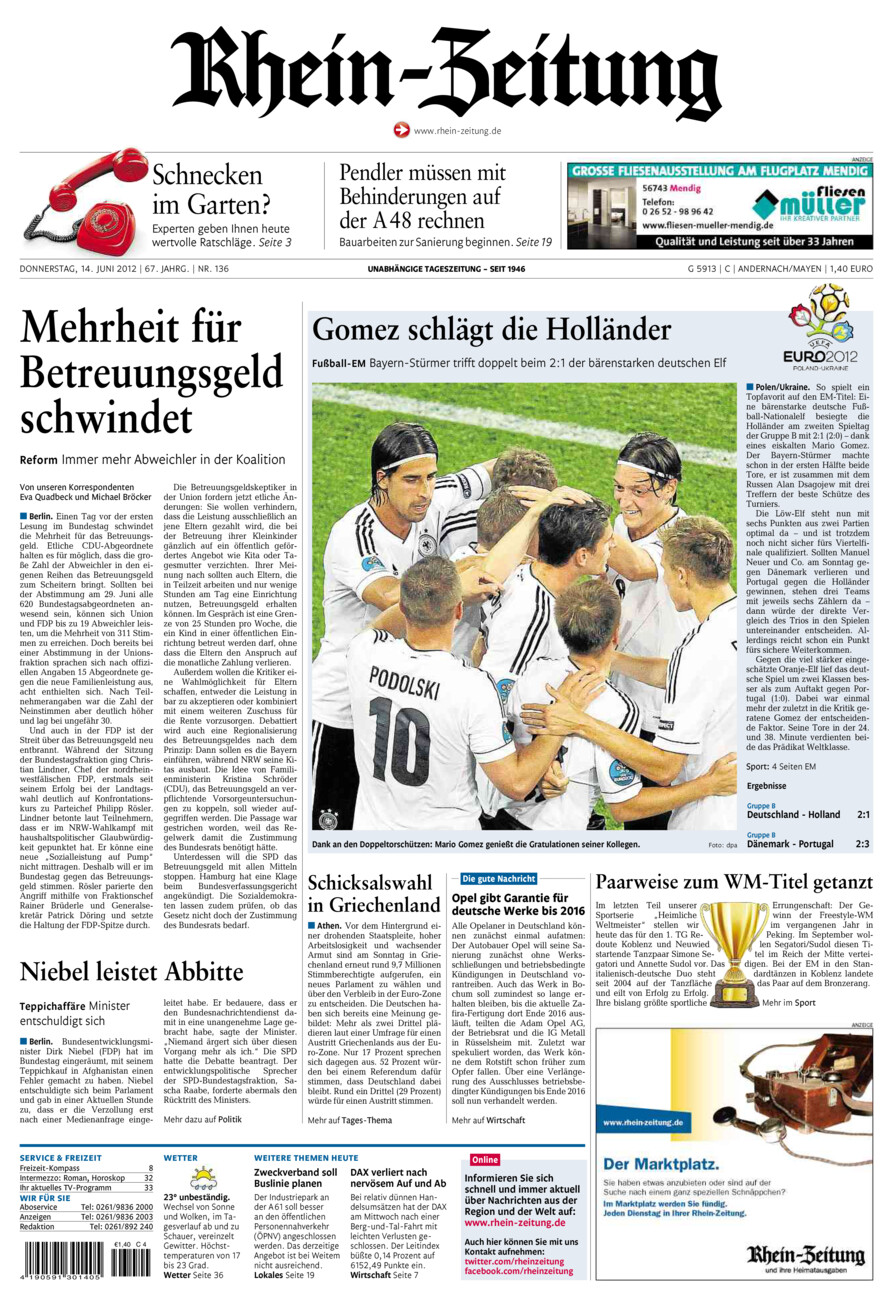 Rhein-Zeitung Andernach & Mayen vom Donnerstag, 14.06.2012