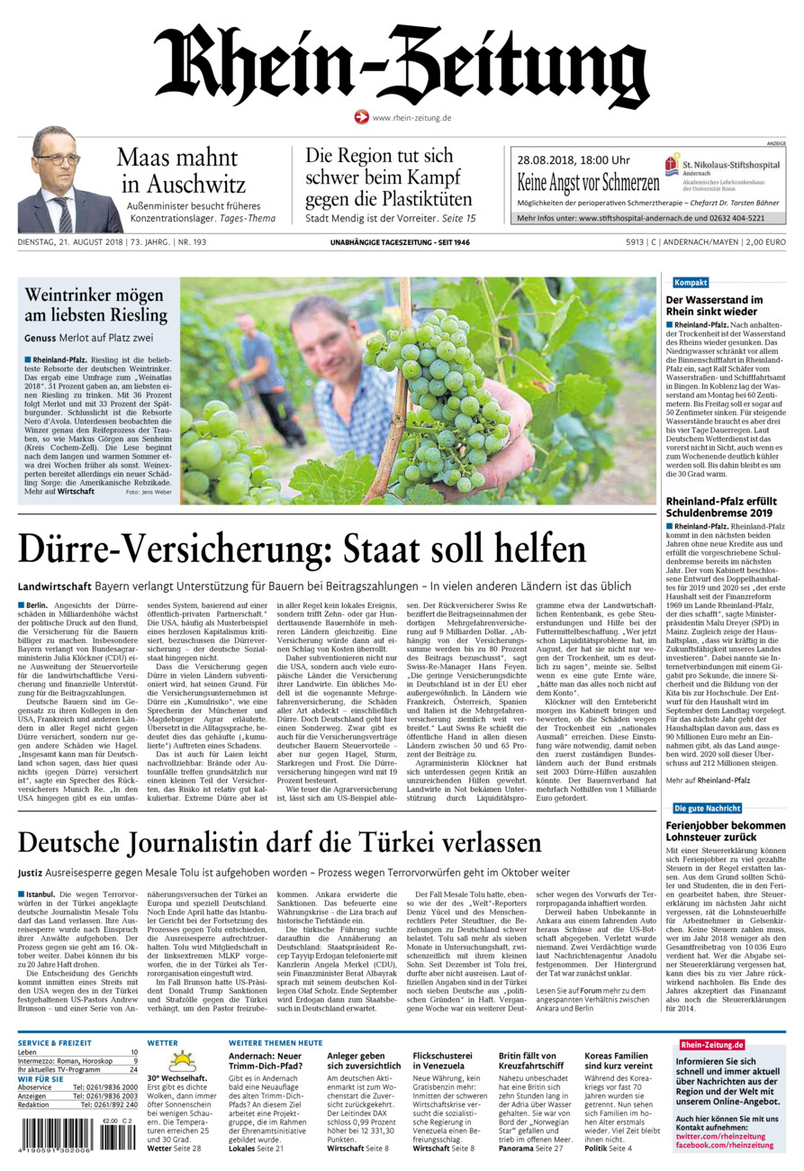 Rhein-Zeitung Andernach & Mayen vom Dienstag, 21.08.2018