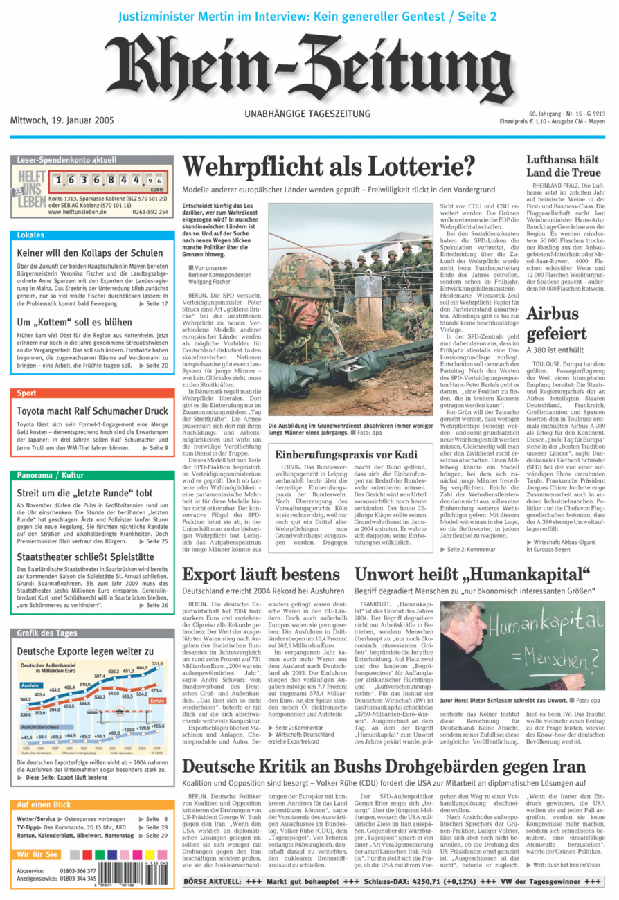 Rhein-Zeitung Andernach & Mayen vom Mittwoch, 19.01.2005