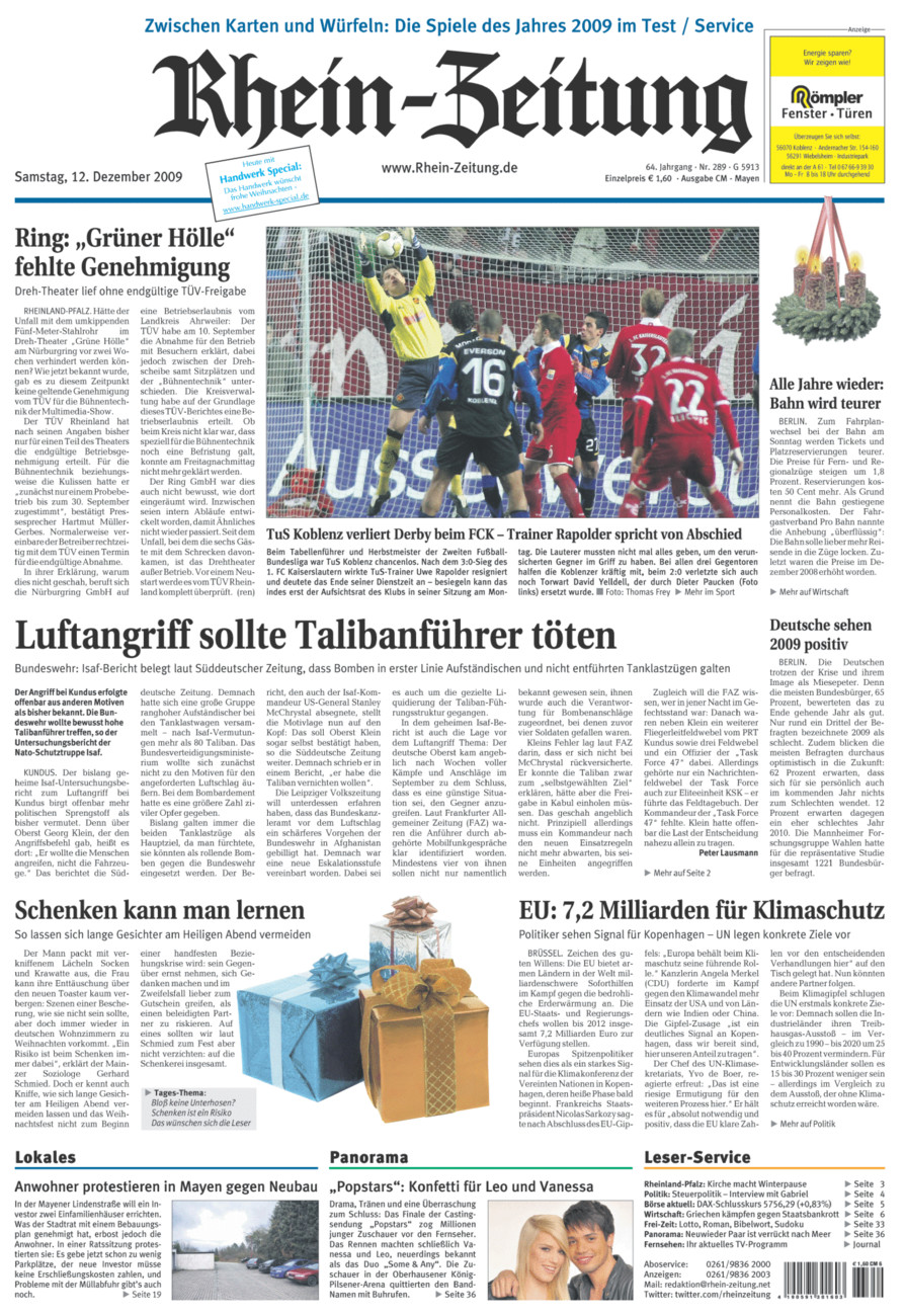 Rhein-Zeitung Andernach & Mayen vom Samstag, 12.12.2009