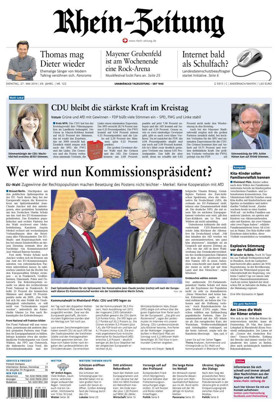 Rhein-Zeitung Andernach & Mayen vom Dienstag, 27.05.2014