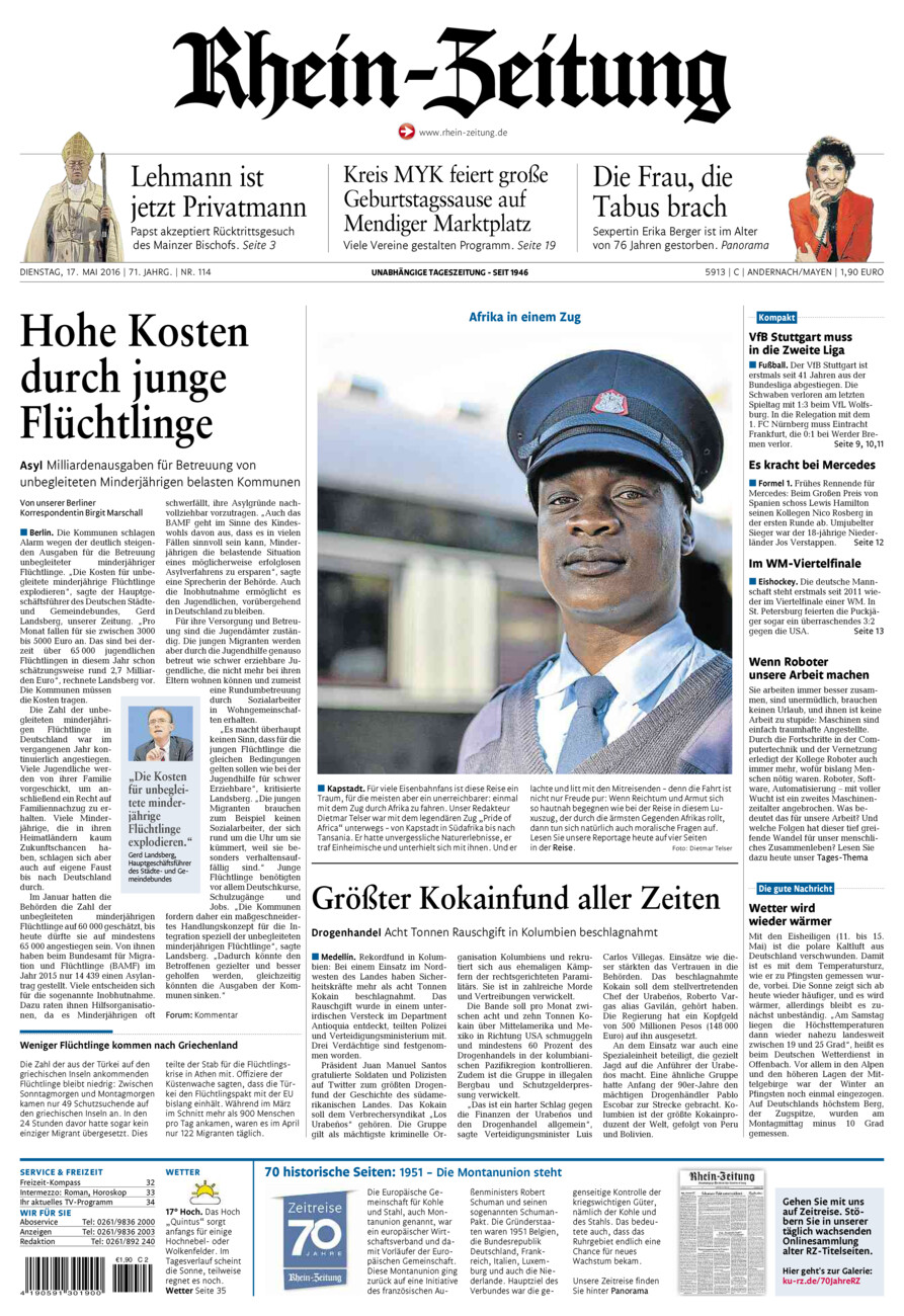 Rhein-Zeitung Andernach & Mayen vom Dienstag, 17.05.2016