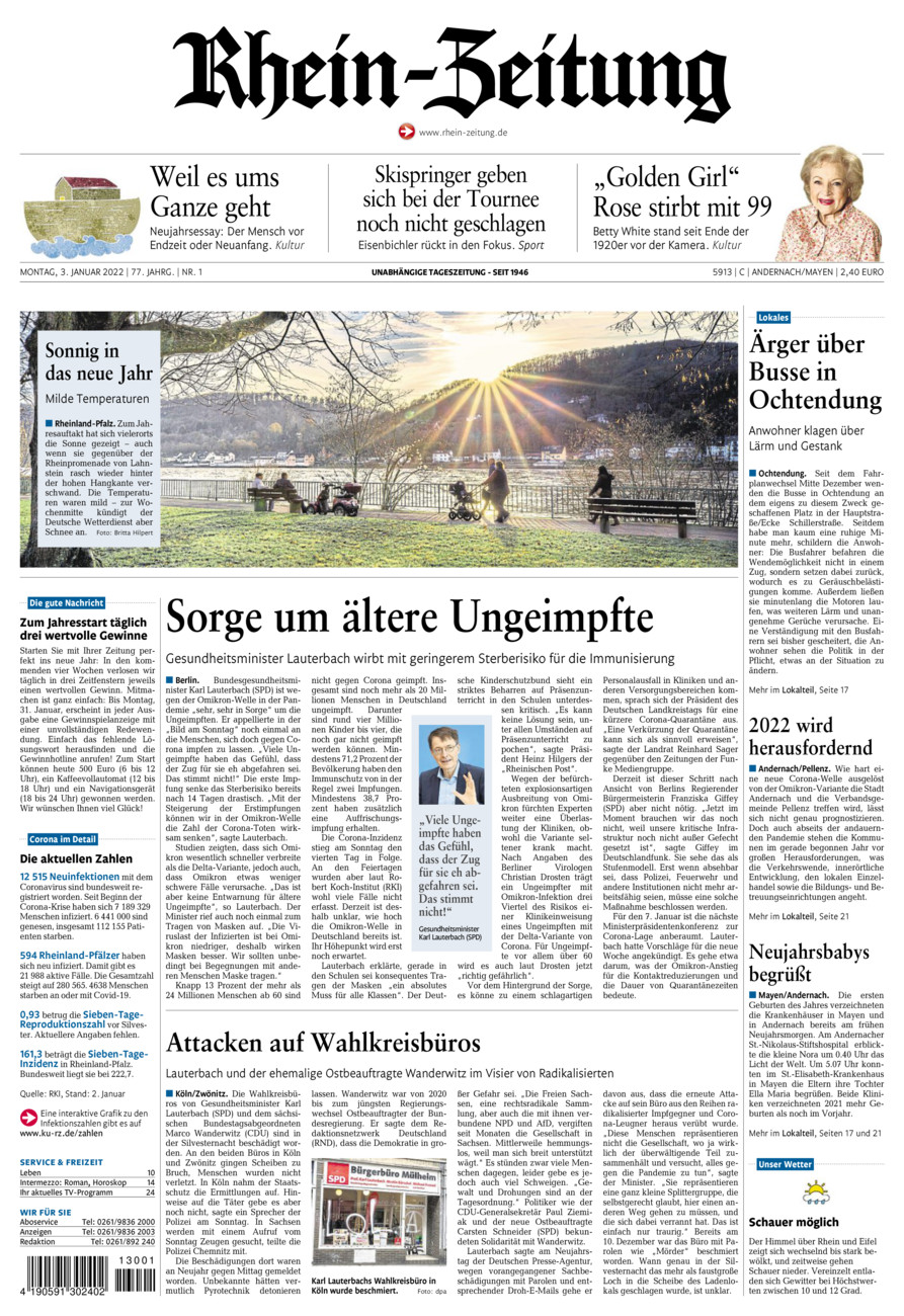 Rhein-Zeitung Andernach & Mayen vom Montag, 03.01.2022