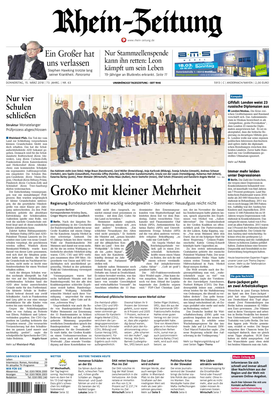 Rhein-Zeitung Andernach & Mayen vom Donnerstag, 15.03.2018