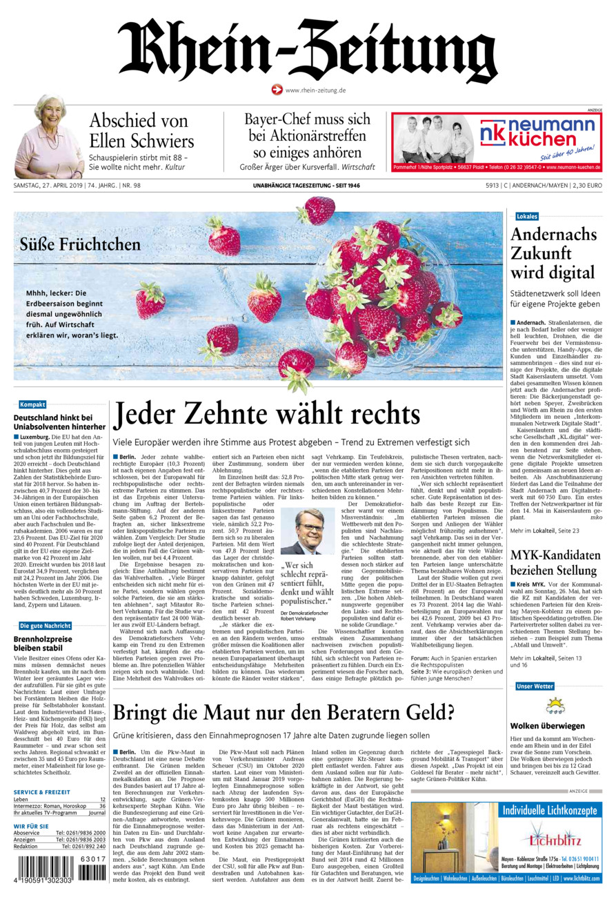 Rhein-Zeitung Andernach & Mayen vom Samstag, 27.04.2019
