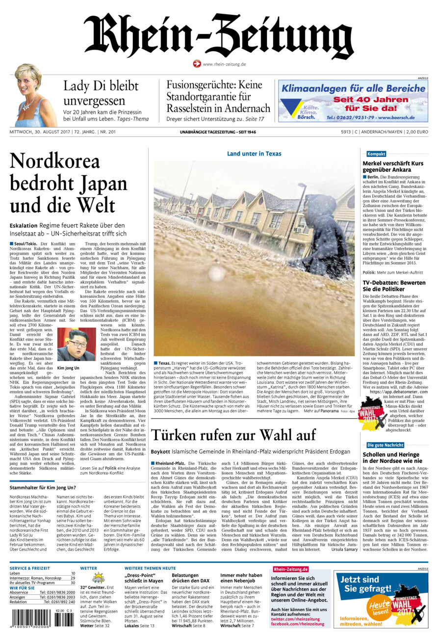 Rhein-Zeitung Andernach & Mayen vom Mittwoch, 30.08.2017
