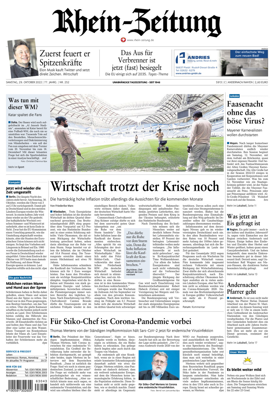 Rhein-Zeitung Andernach & Mayen vom Samstag, 29.10.2022