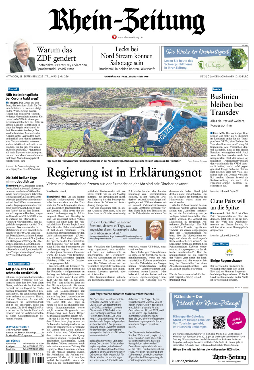 Rhein-Zeitung Andernach & Mayen vom Mittwoch, 28.09.2022
