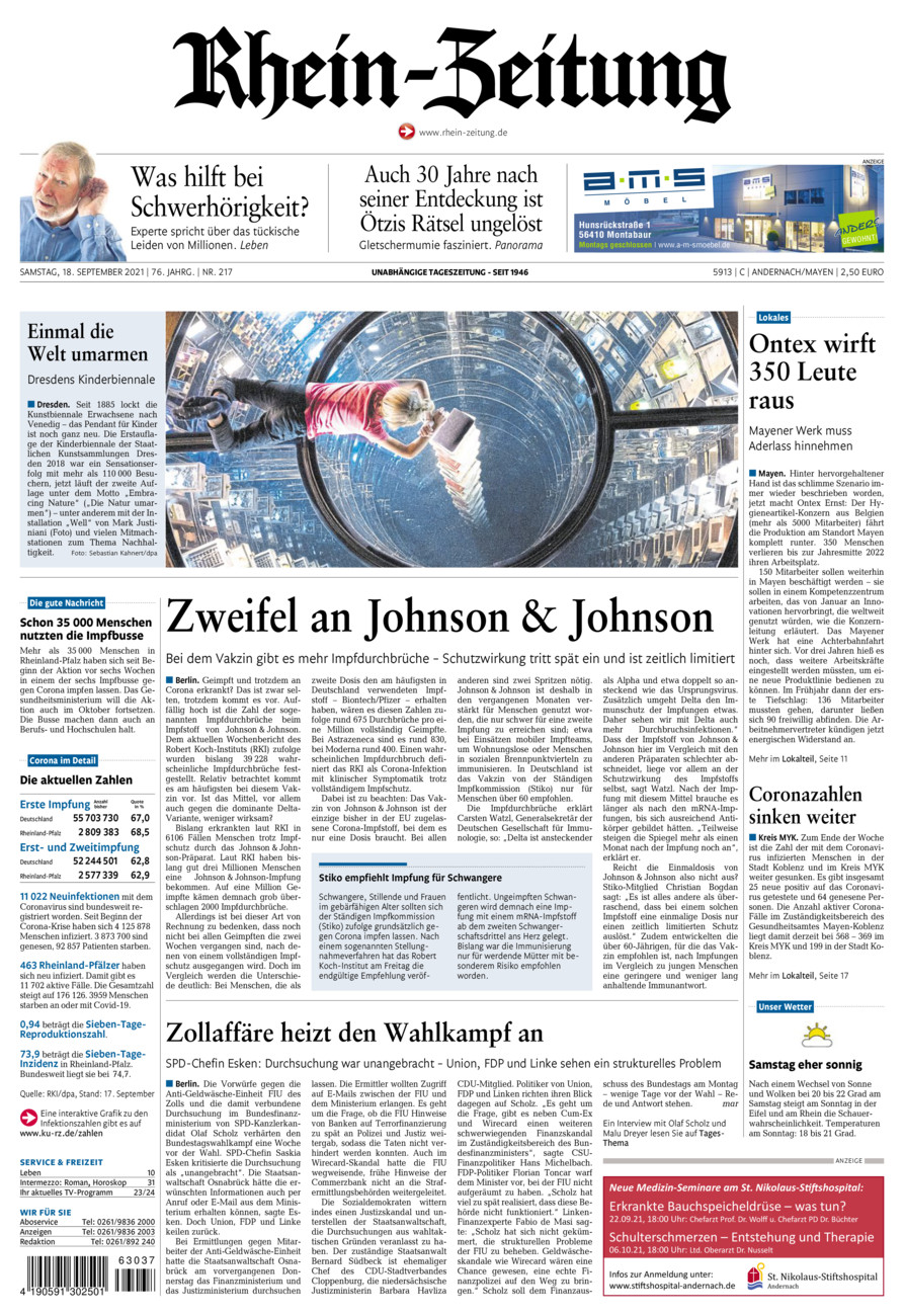 Rhein-Zeitung Andernach & Mayen vom Samstag, 18.09.2021