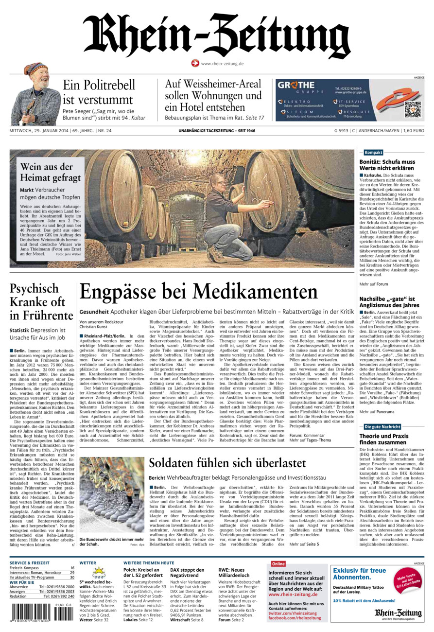 Rhein-Zeitung Andernach & Mayen vom Mittwoch, 29.01.2014