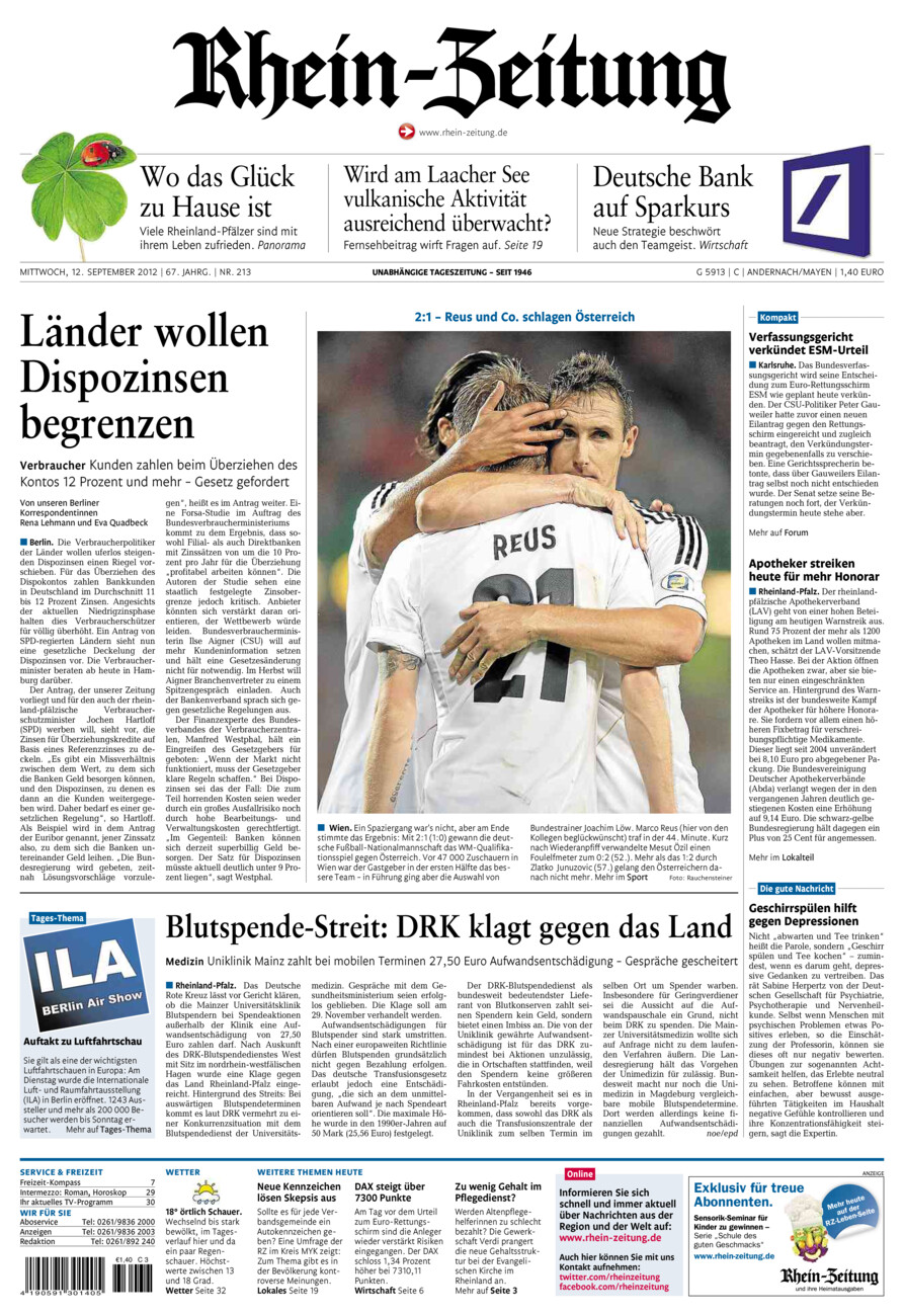 Rhein-Zeitung Andernach & Mayen vom Mittwoch, 12.09.2012