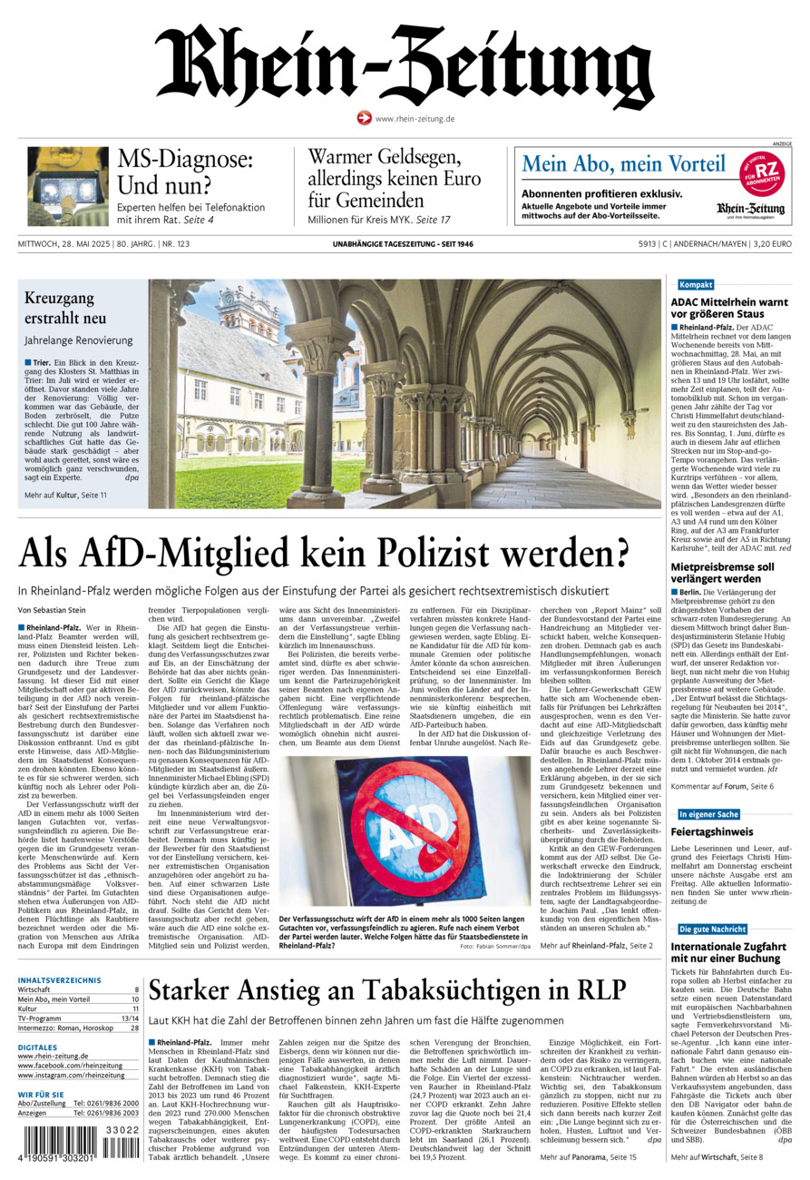 Rhein-Zeitung Andernach & Mayen vom Mittwoch, 28.05.2025